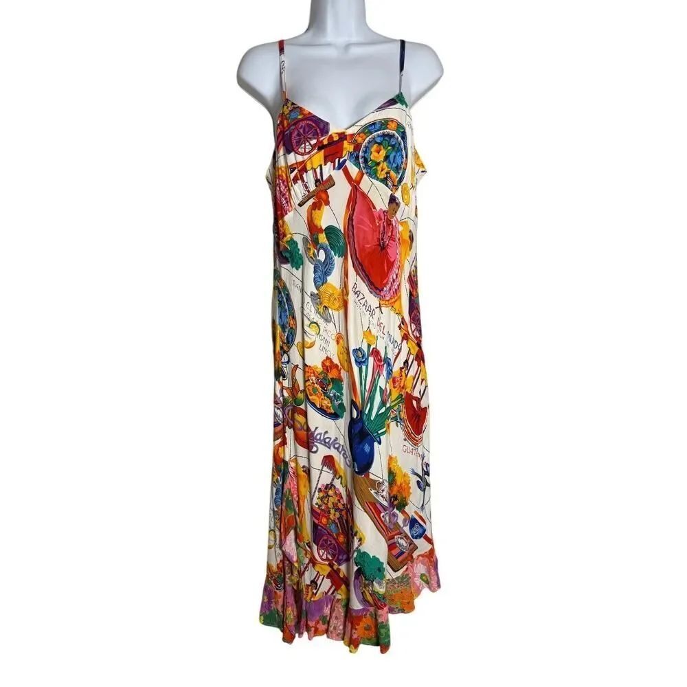 VTG Jams World Foodart La Cocina Print Dress Women’s Sz. M